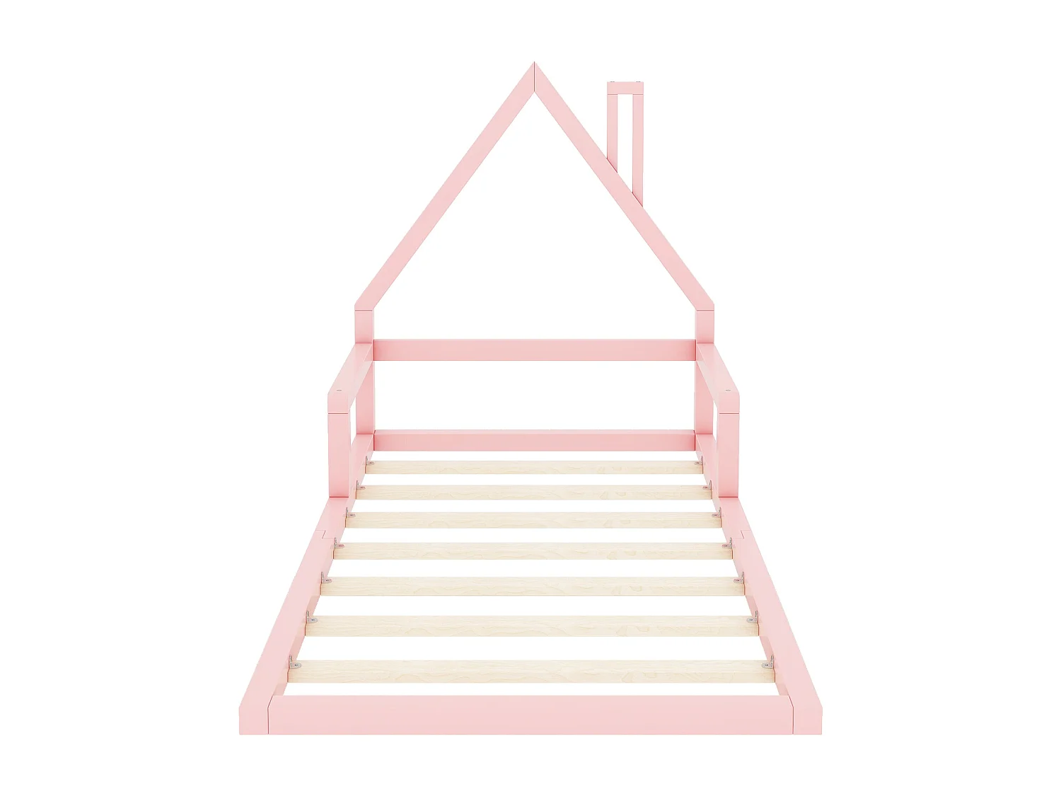 90*200cm Lit d'enfant, lit plat, forme maison, pin massif, forme simple,Rose