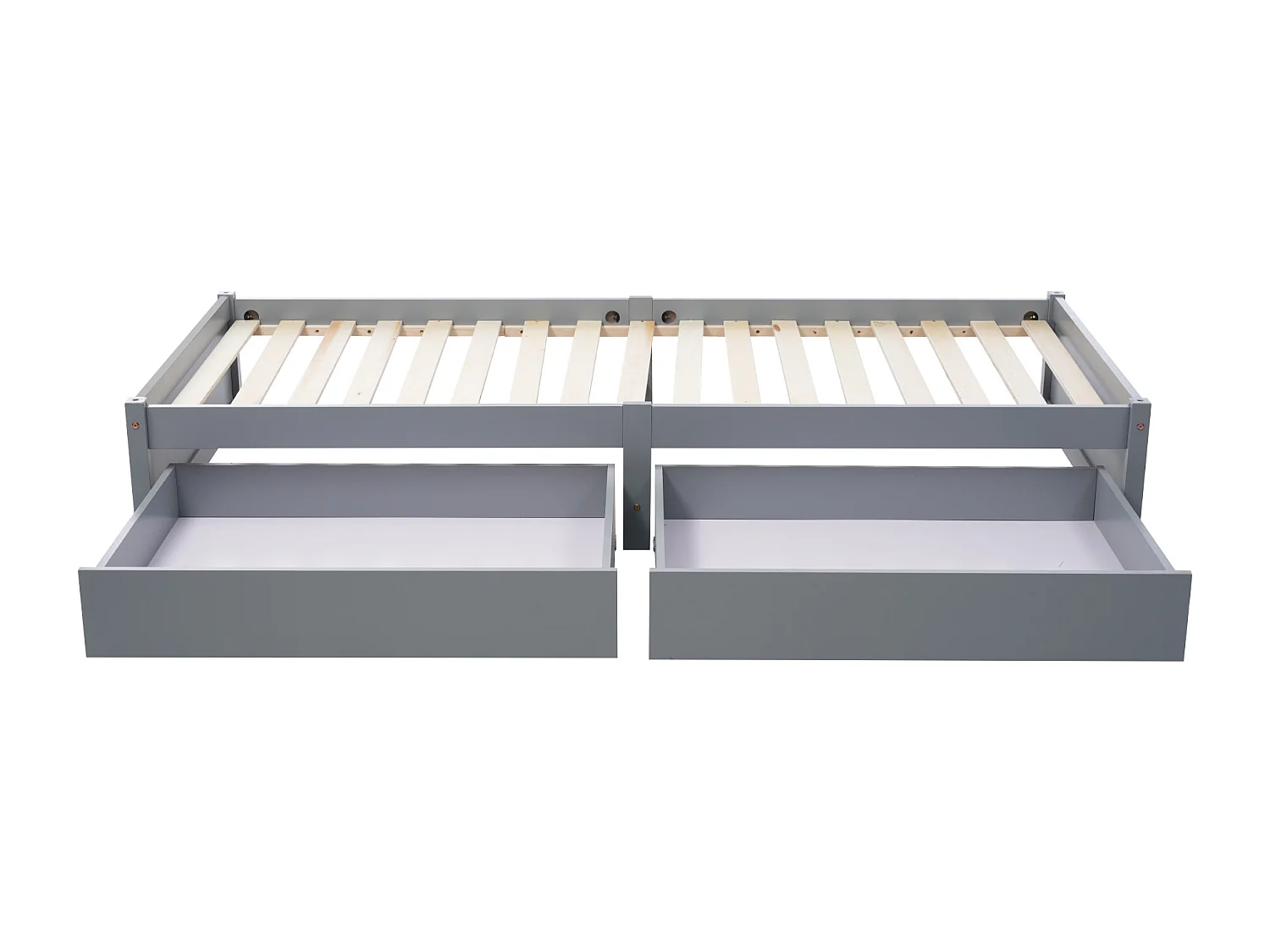 Lit enfant en bois massif 90x200 avec 2 tiroirs et barreaux, lit simple moderne en bois, gris