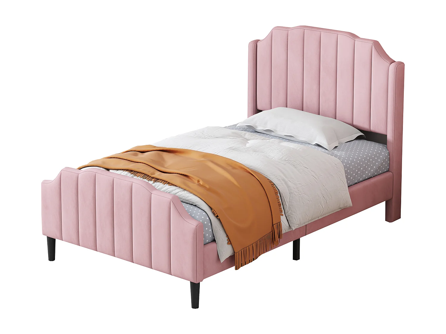 Kinderbett 90 x 200 cm , Bettrahmen mit Kopf- und Fußteil, rosa Samt