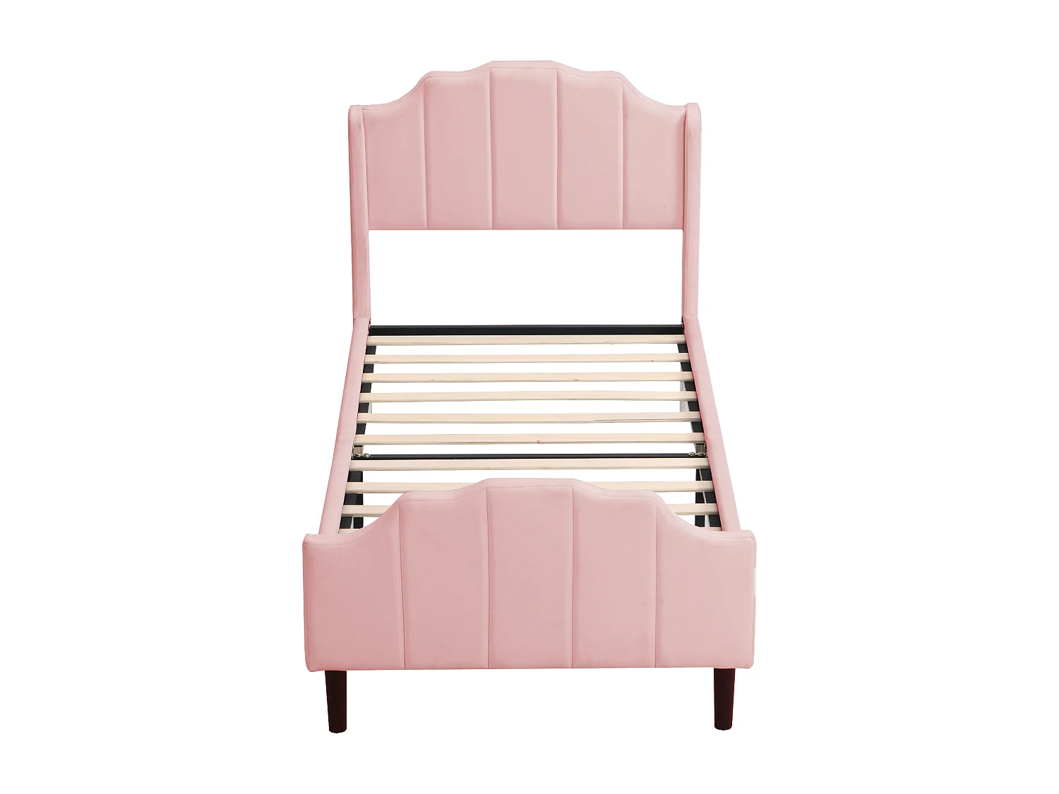 Lit enfant 90 x 200 cm , Cadre de lit avec tête et pied de lit, velours rose