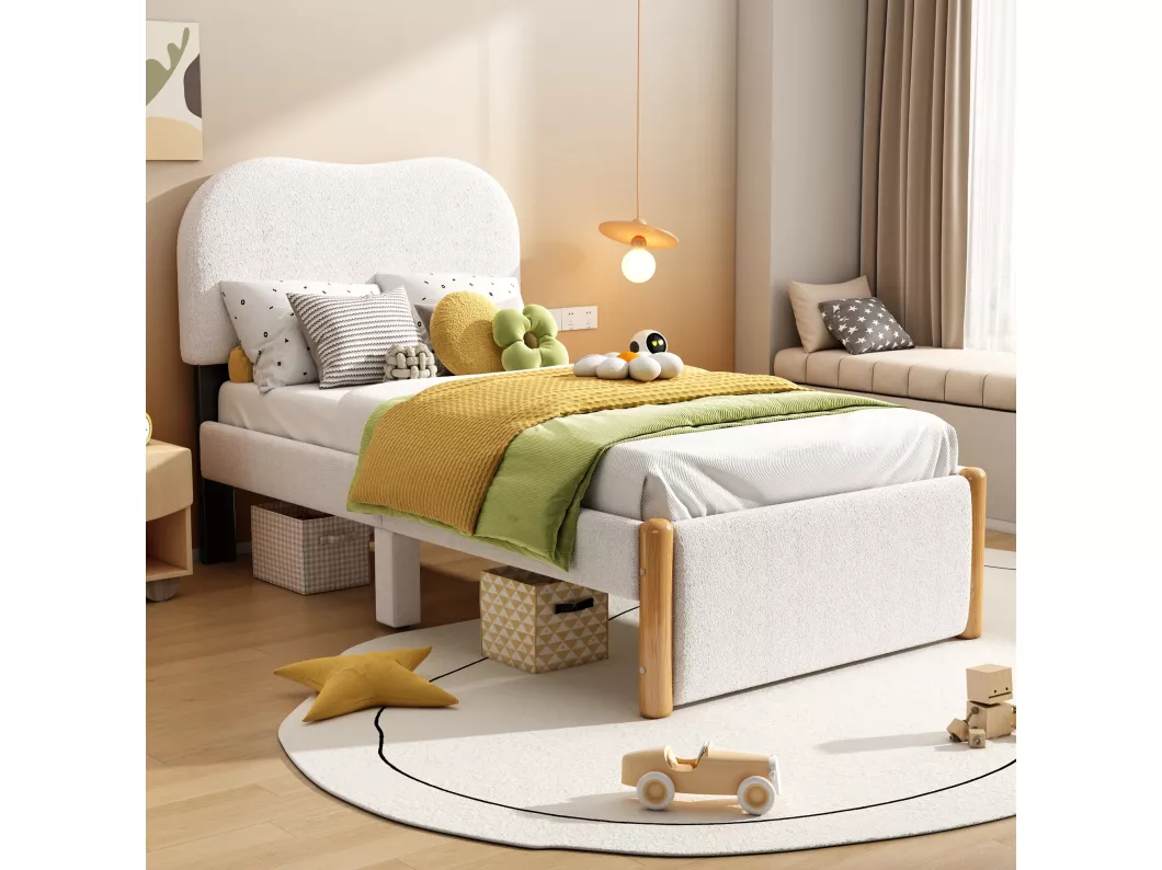 Kauf Unique 90*200 cm Flatbed Upholstered Bed, Children's Bed, White Headboard, Minimalist, Weiß