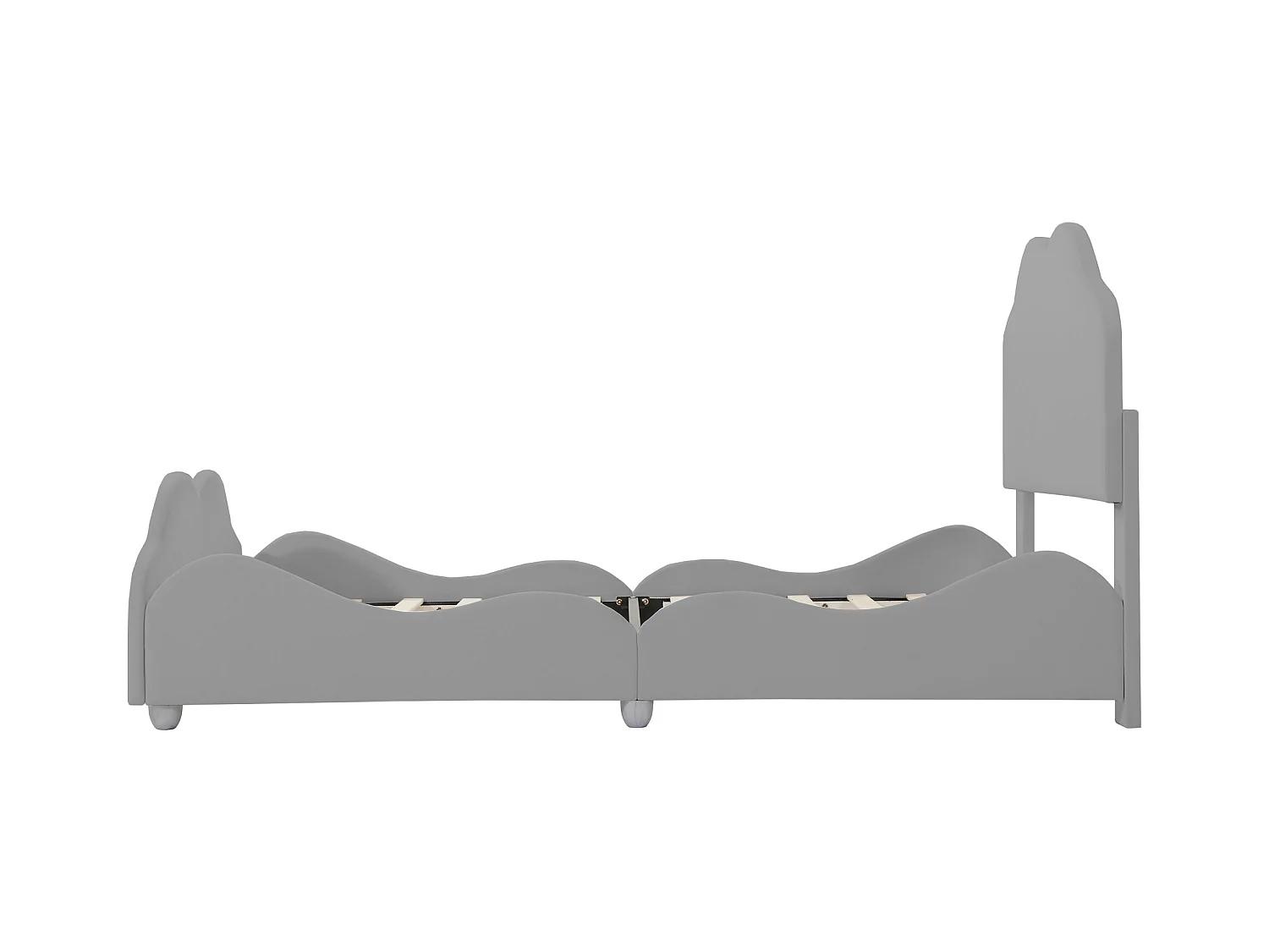 Gepolstertes Kinderbett 90x200 cm, mit Kopf- und Fußteil in Wolkenform, grau, Samt.