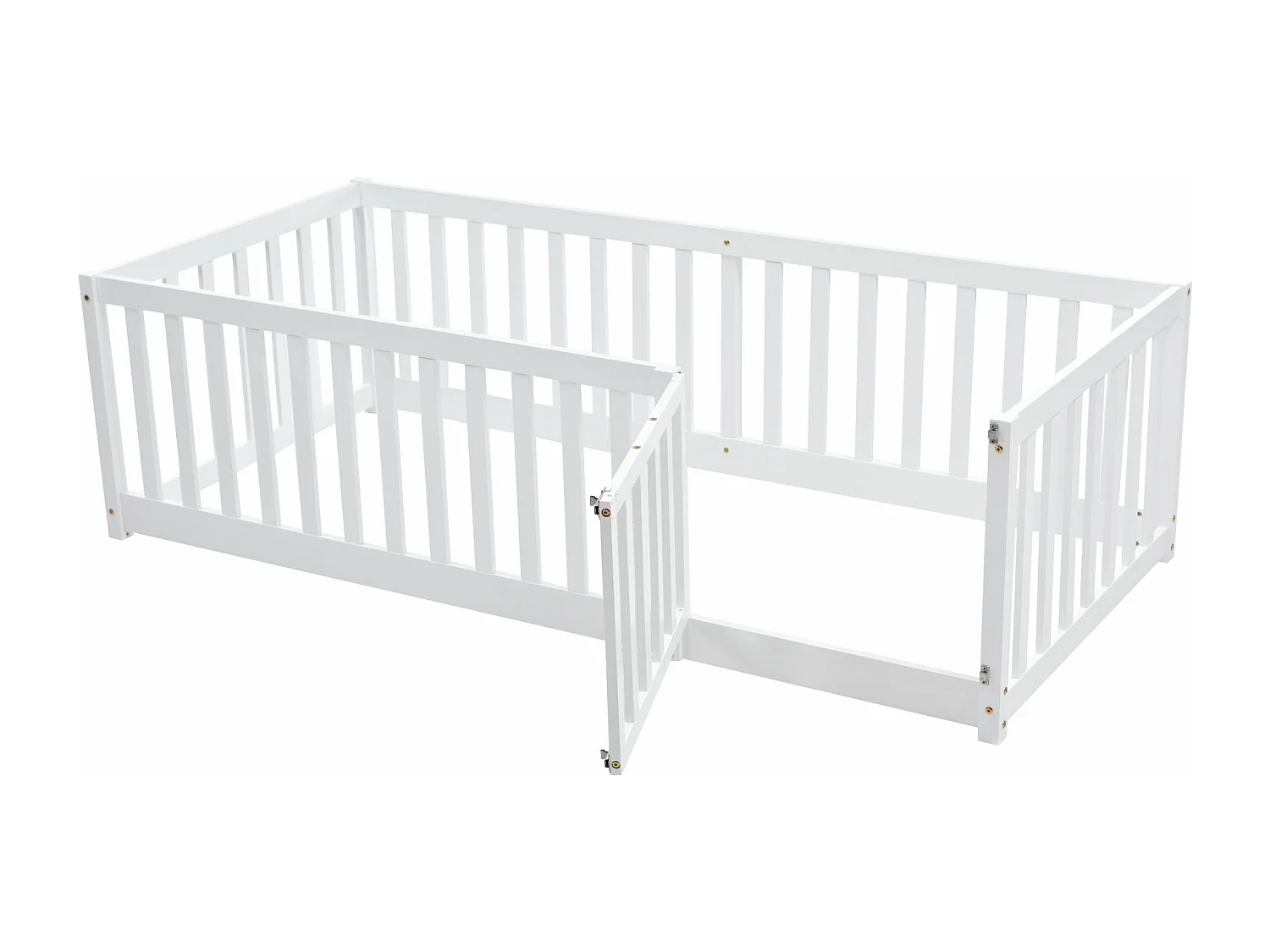 Lit d'enfant 90 x 200, fond en bois Cadre de lit avec barrière et porte, blanc