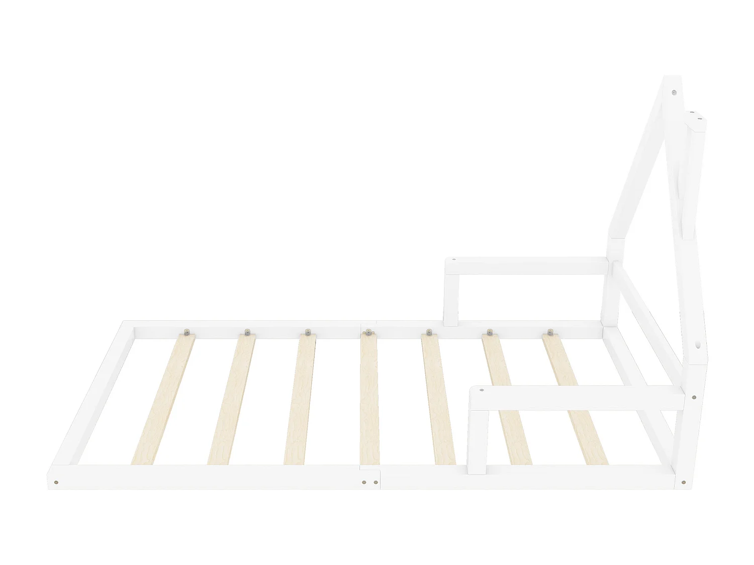 90*200cm Lit d'enfant, lit plat, forme maison, pin massif, forme simple, blanc
