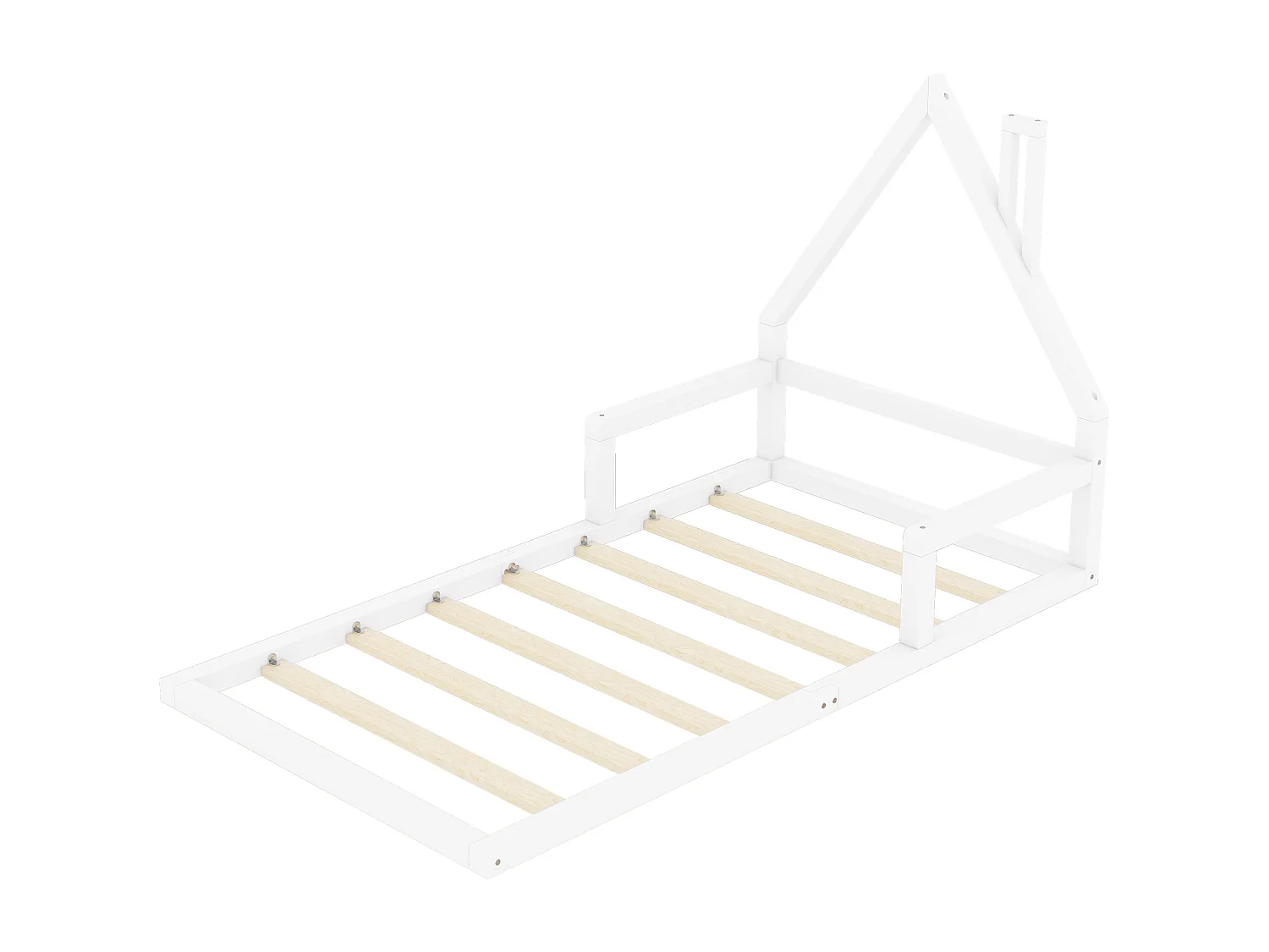 90*200cm Lit d'enfant, lit plat, forme maison, pin massif, forme simple, blanc