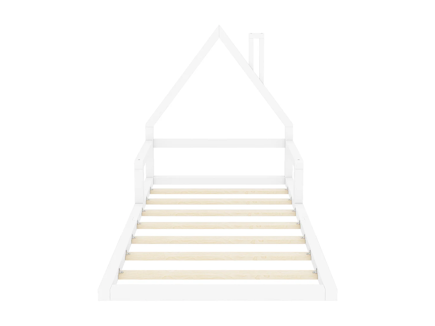 90*200cm Lit d'enfant, lit plat, forme maison, pin massif, forme simple, blanc