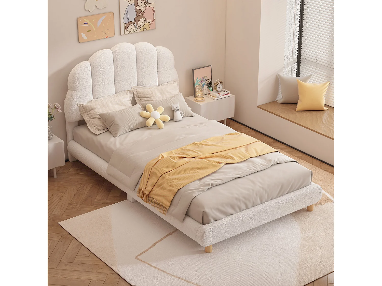 90*200 cm Tête de lit pour enfants, en peluche, mignonne, blanche