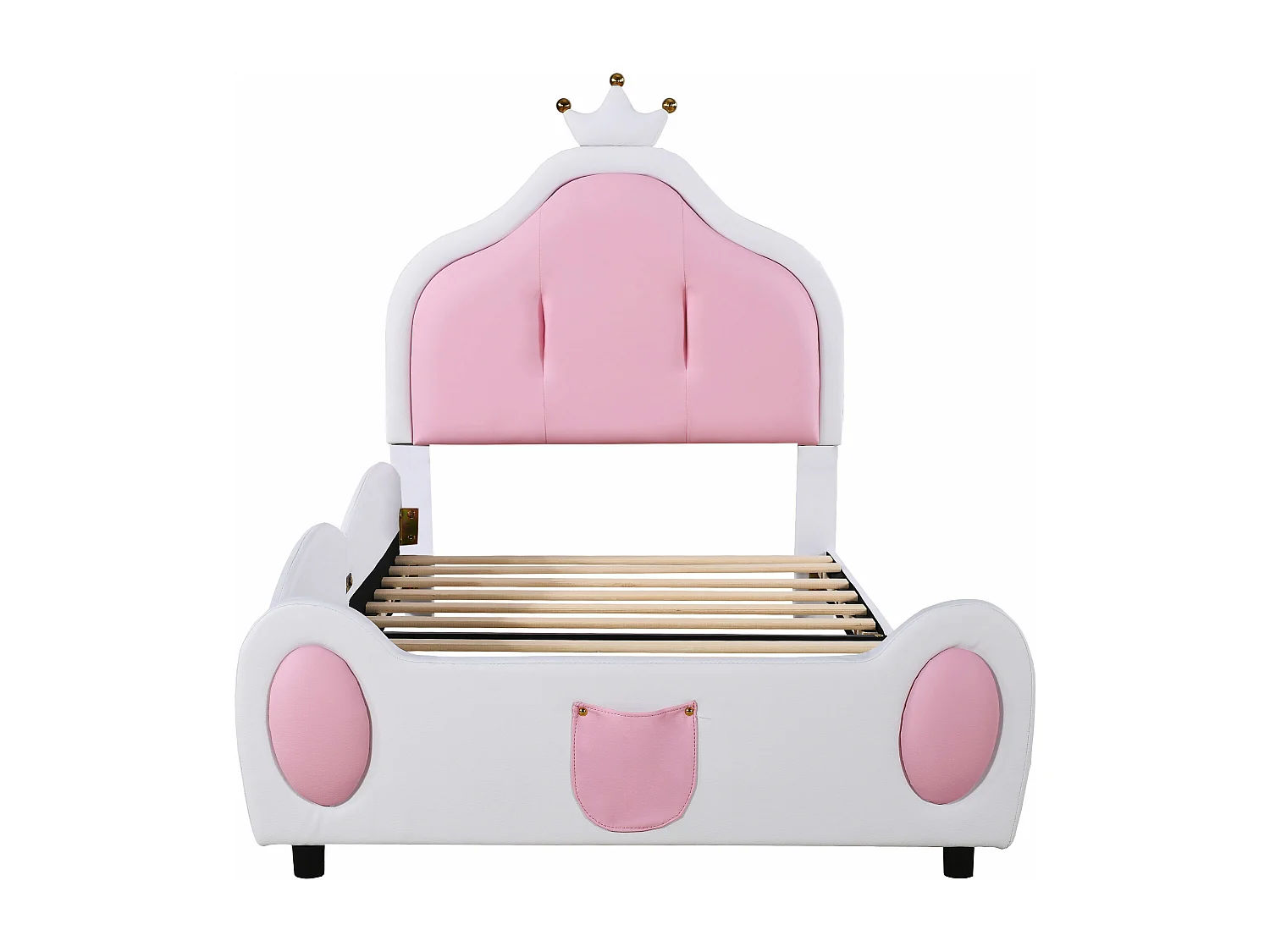 Letto per bambini 90*200 cm, design patchwork bicolore, tessuto in similpelle, bianco