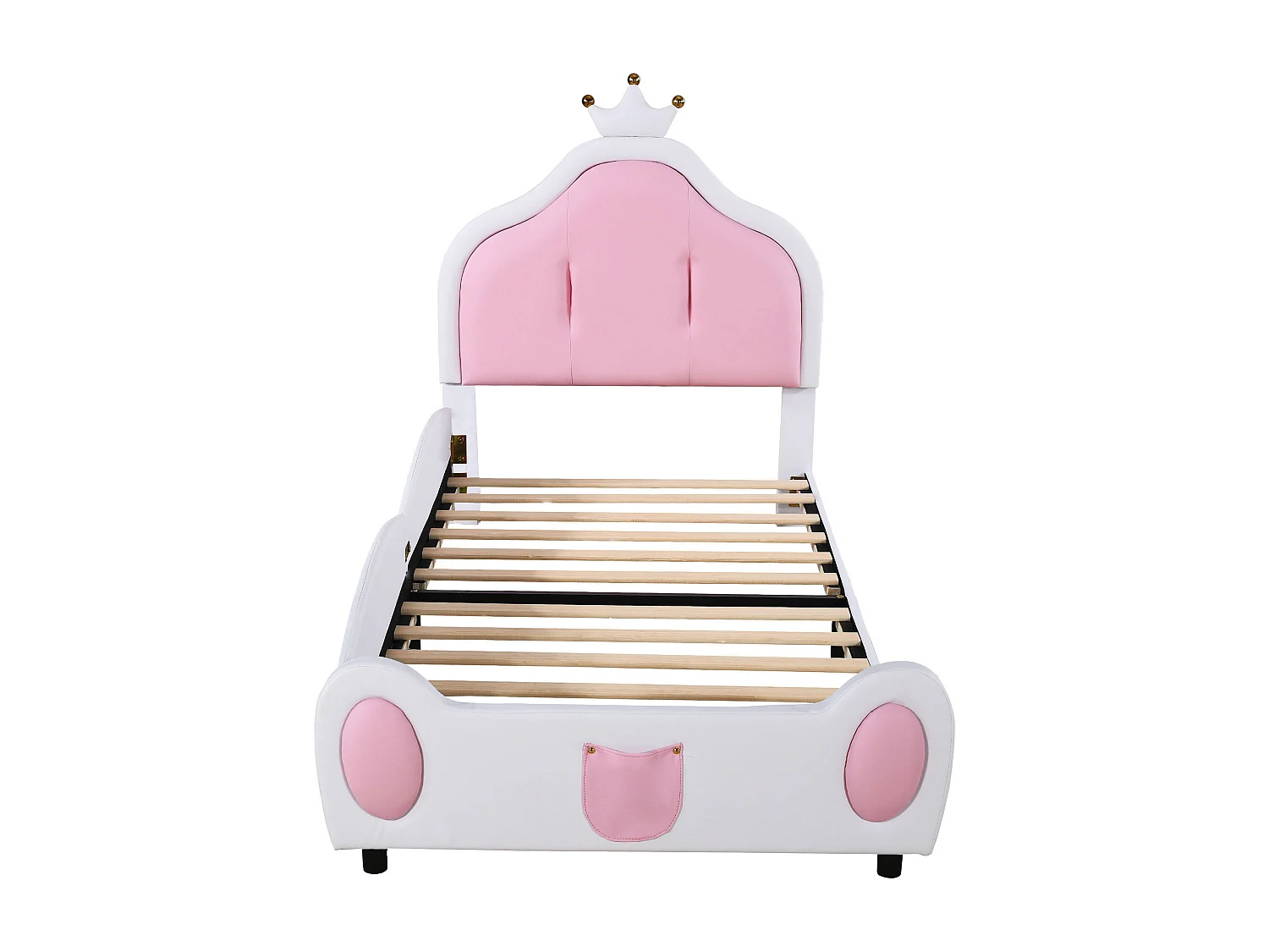Letto per bambini 90*200 cm, design patchwork bicolore, tessuto in similpelle, bianco