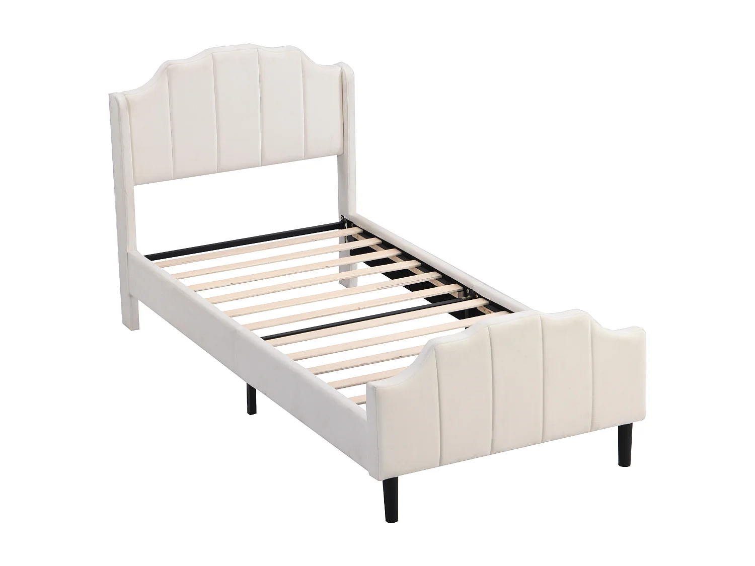 Lit d'enfant capitonné 90 x 200 cm, cadre de lit avec tête de lit, pied de lit, velours beige
