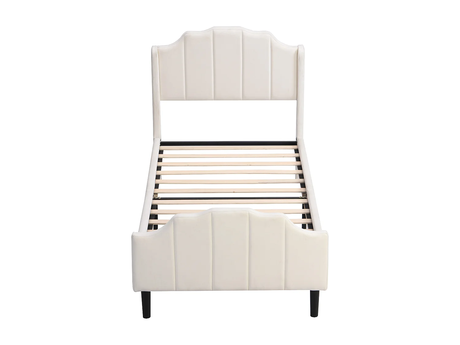 Lit d'enfant capitonné 90 x 200 cm, cadre de lit avec tête de lit, pied de lit, velours beige