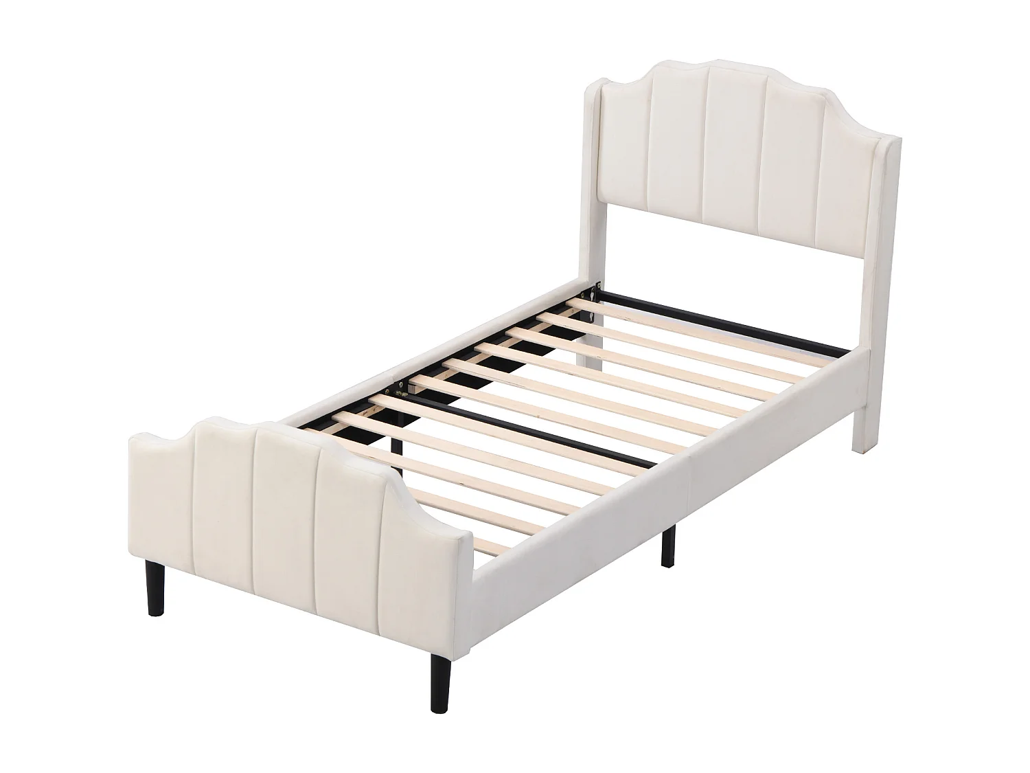 Lit d'enfant capitonné 90 x 200 cm, cadre de lit avec tête de lit, pied de lit, velours beige