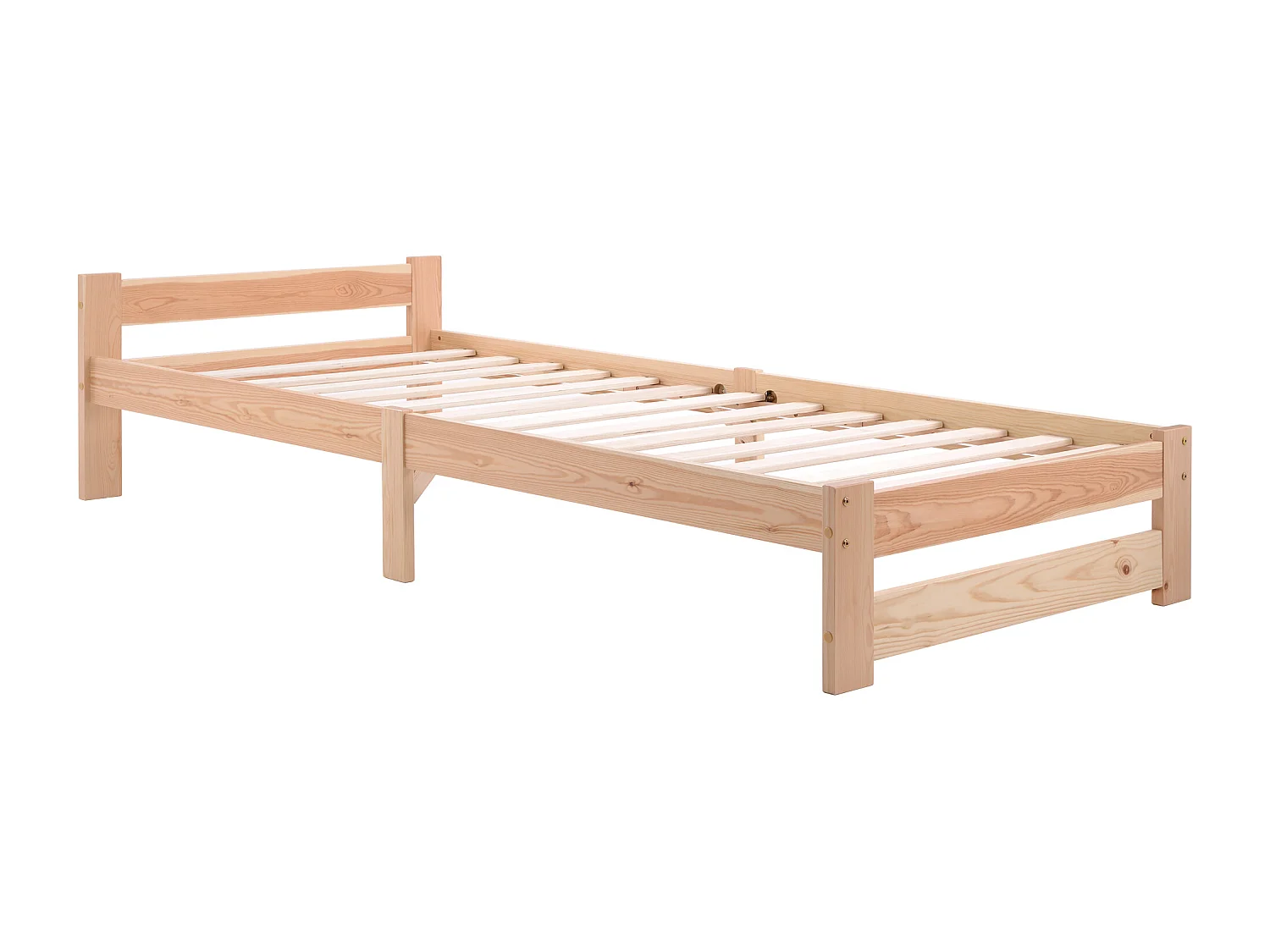 Solide lit en bois massif Lit futon en bois massif naturel Lit en avec tête de lit et sommier à lattes , naturel (200x90cm)