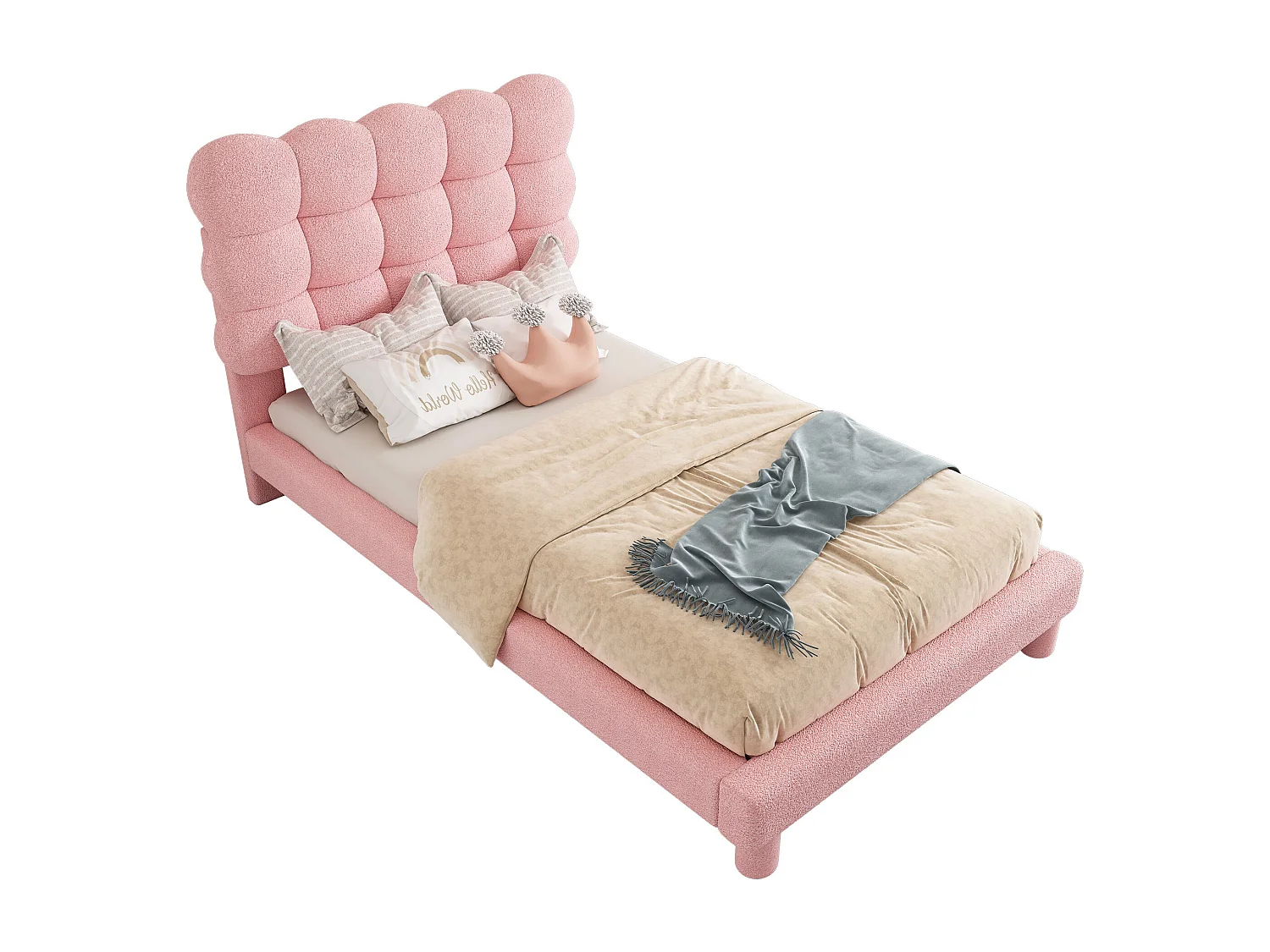 90*200 cm Lit capitonné, tête de lit confort, finition rose, style minimaliste, rose