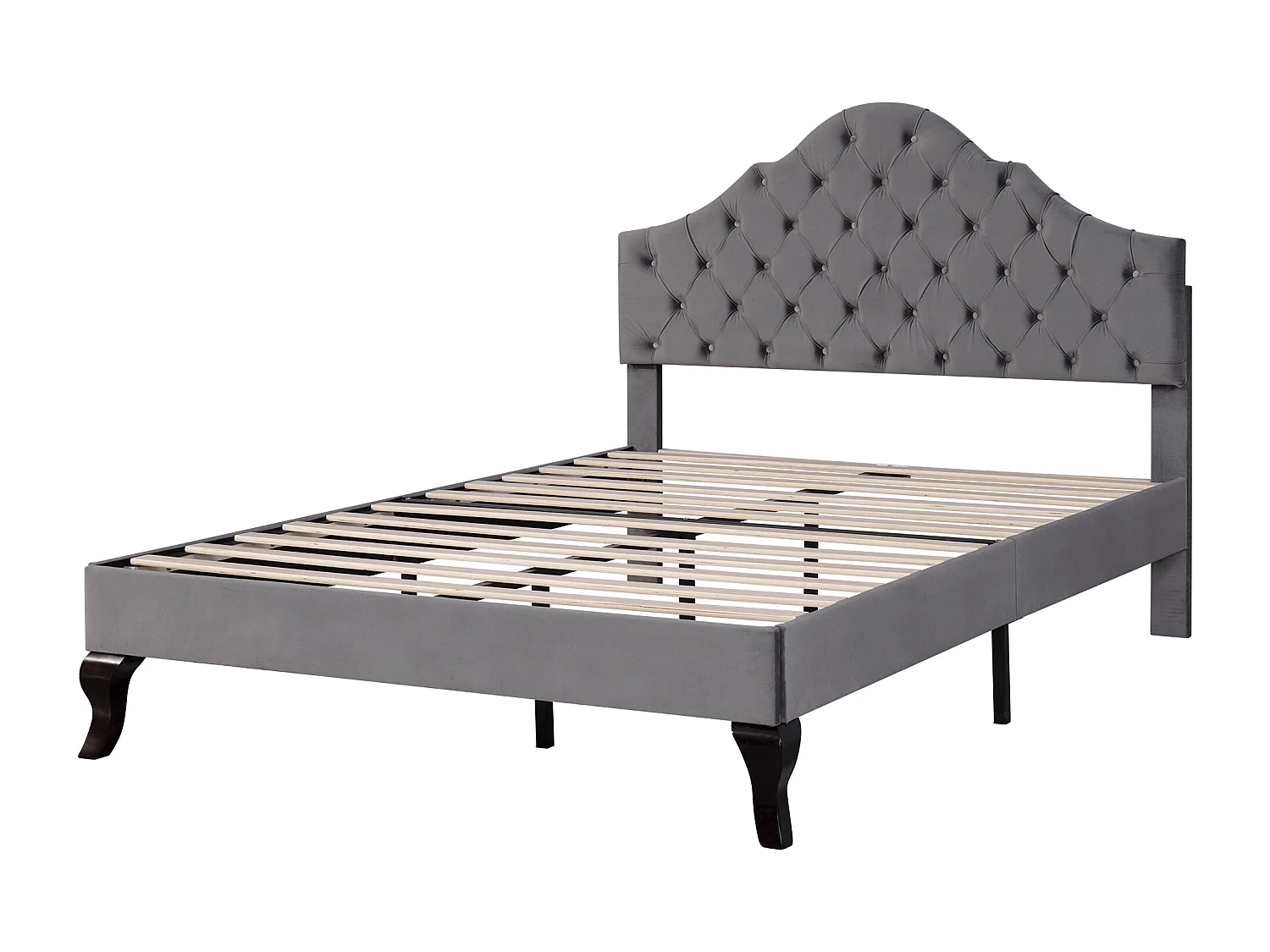 Lit enfant 90*200 avec sommier à lattes et tête de lit, velours, gris