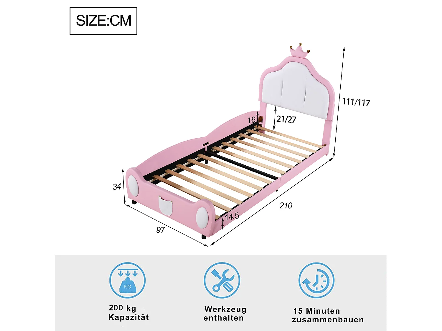 Cama acolchoada para adulto 180 x 988 cm, sem cabeceira, com faixa LED (monocromática), base com suspensão hidráulica, bege.