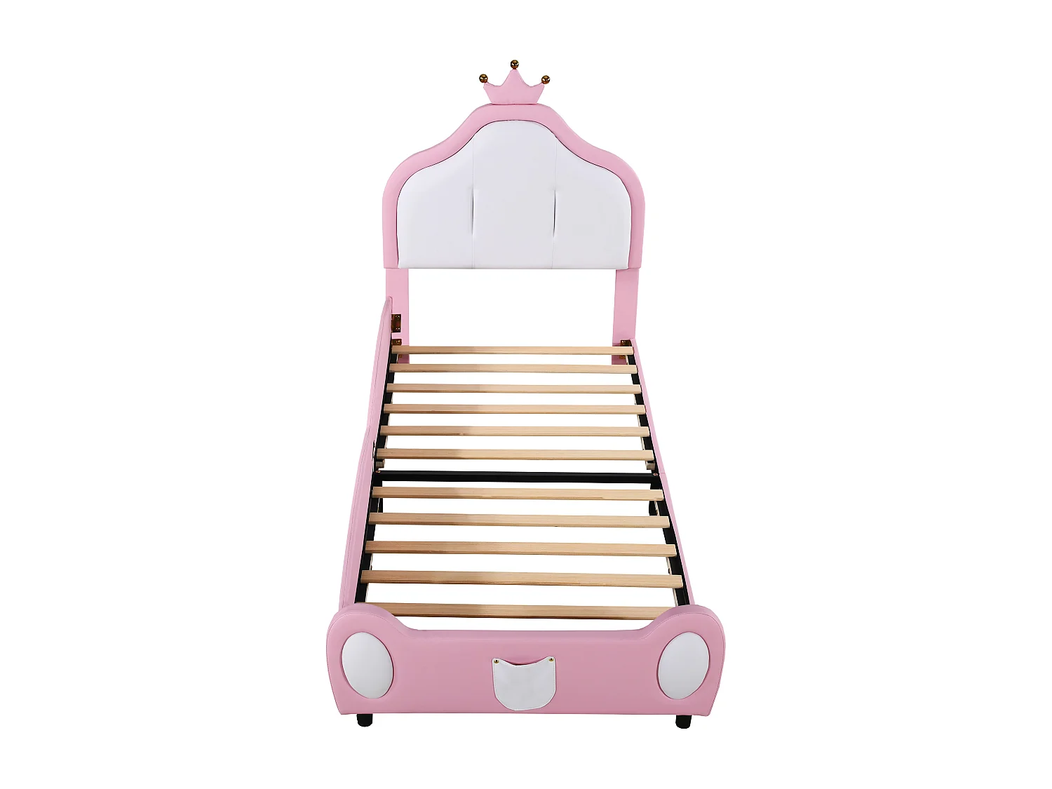 Lit d'enfant rembourré 90*200 cm, design patchwork bicolore, tissu en similicuir, rose
