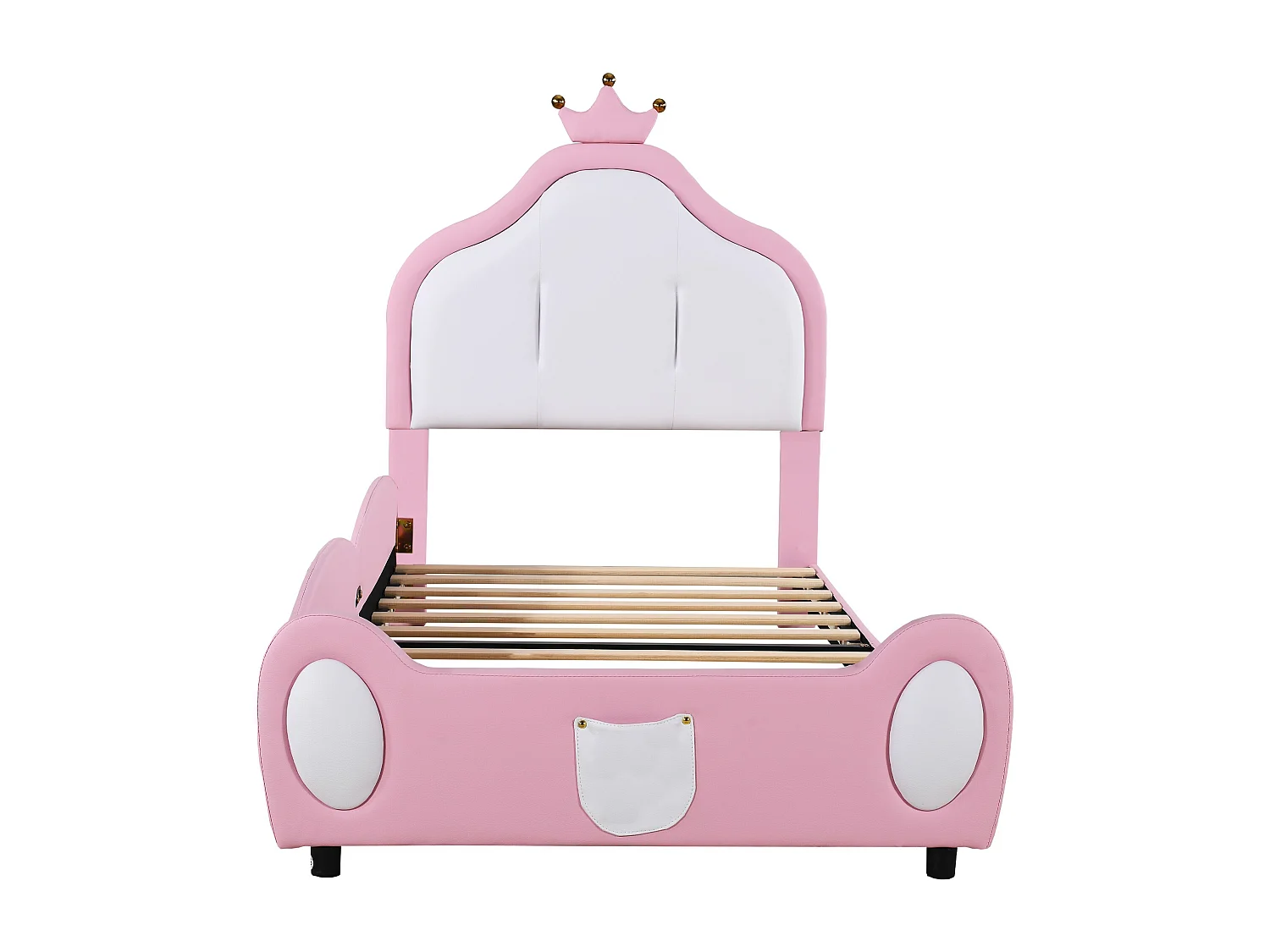 Lit d'enfant rembourré 90*200 cm, design patchwork bicolore, tissu en similicuir, rose