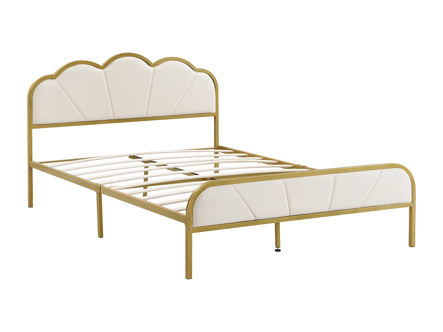 Cama plana de 140*200 cm con marco de hierro, forma de nube, marco dorado, diseño minimalista, dorado + blanco