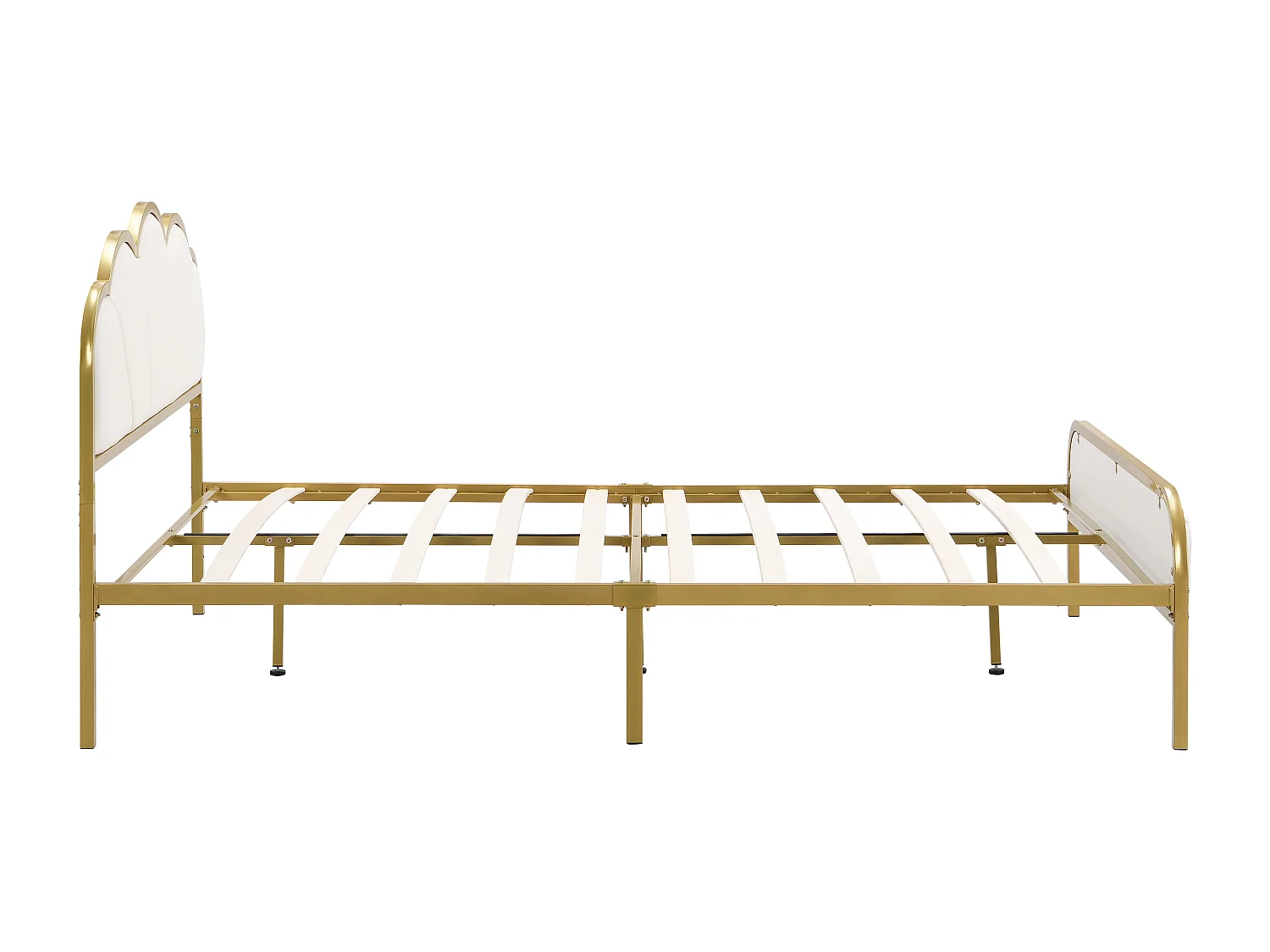 Cama plana de 140*200 cm con marco de hierro, forma de nube, marco dorado, diseño minimalista, dorado + blanco