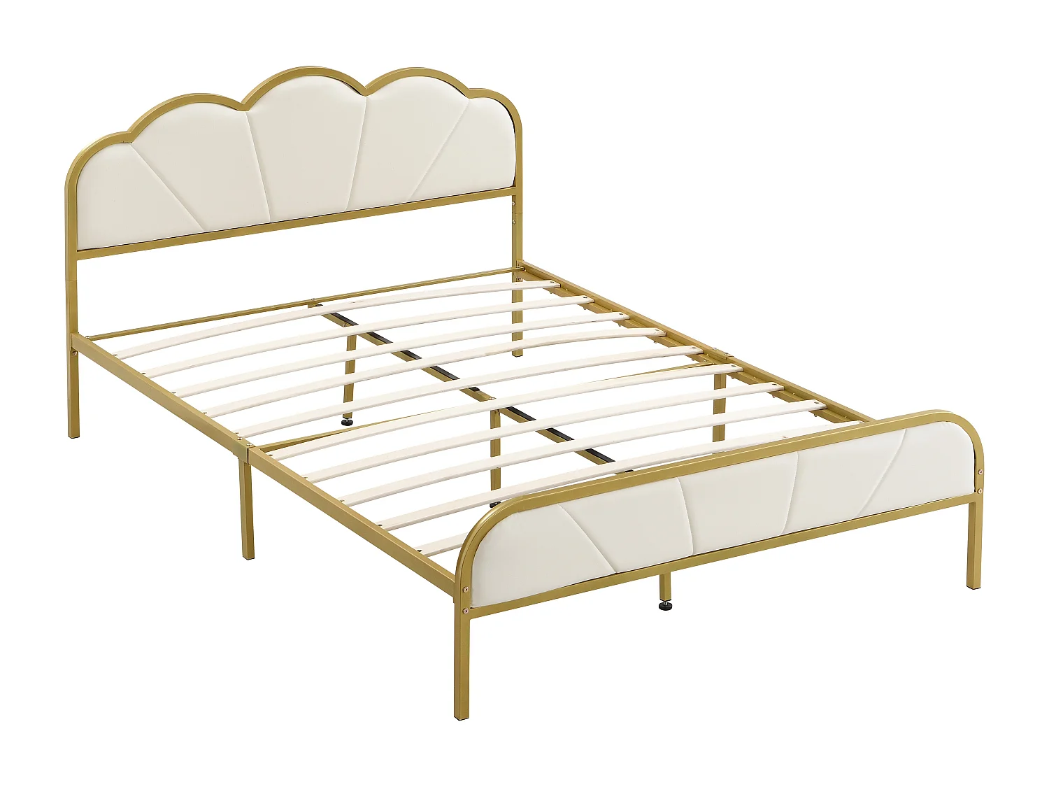 Cama plana de 140*200 cm con marco de hierro, forma de nube, marco dorado, diseño minimalista, dorado + blanco