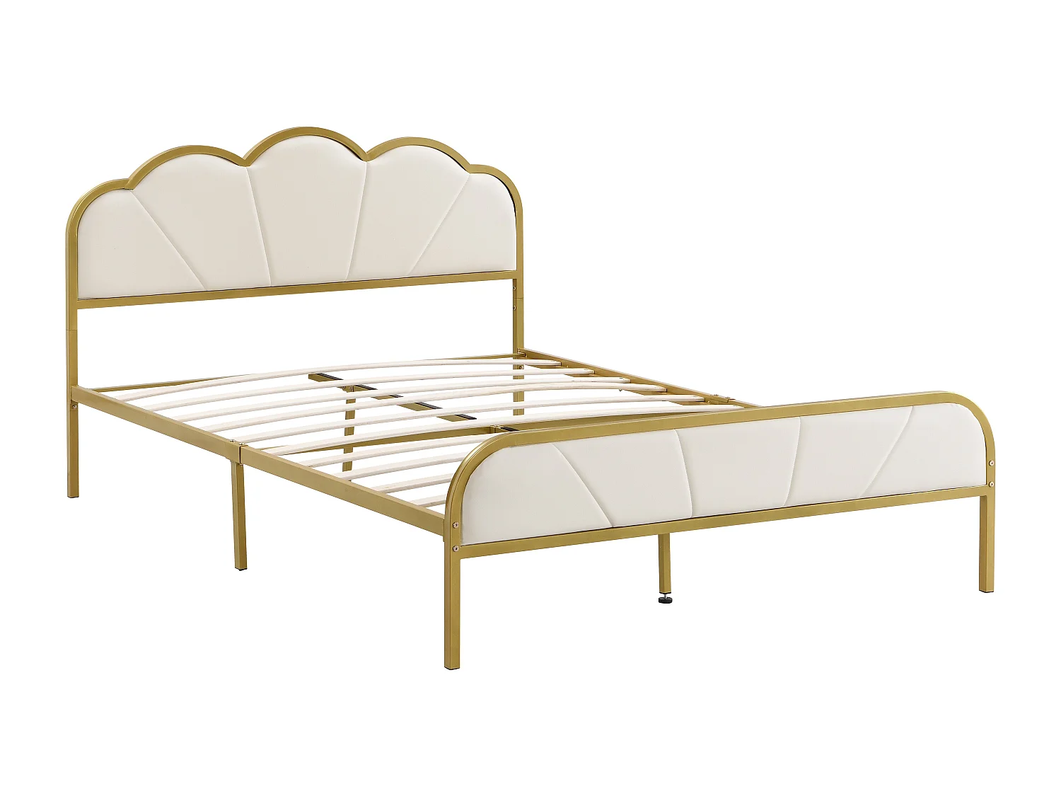 Cama plana de 140*200 cm con marco de hierro, forma de nube, marco dorado, diseño minimalista, dorado + blanco