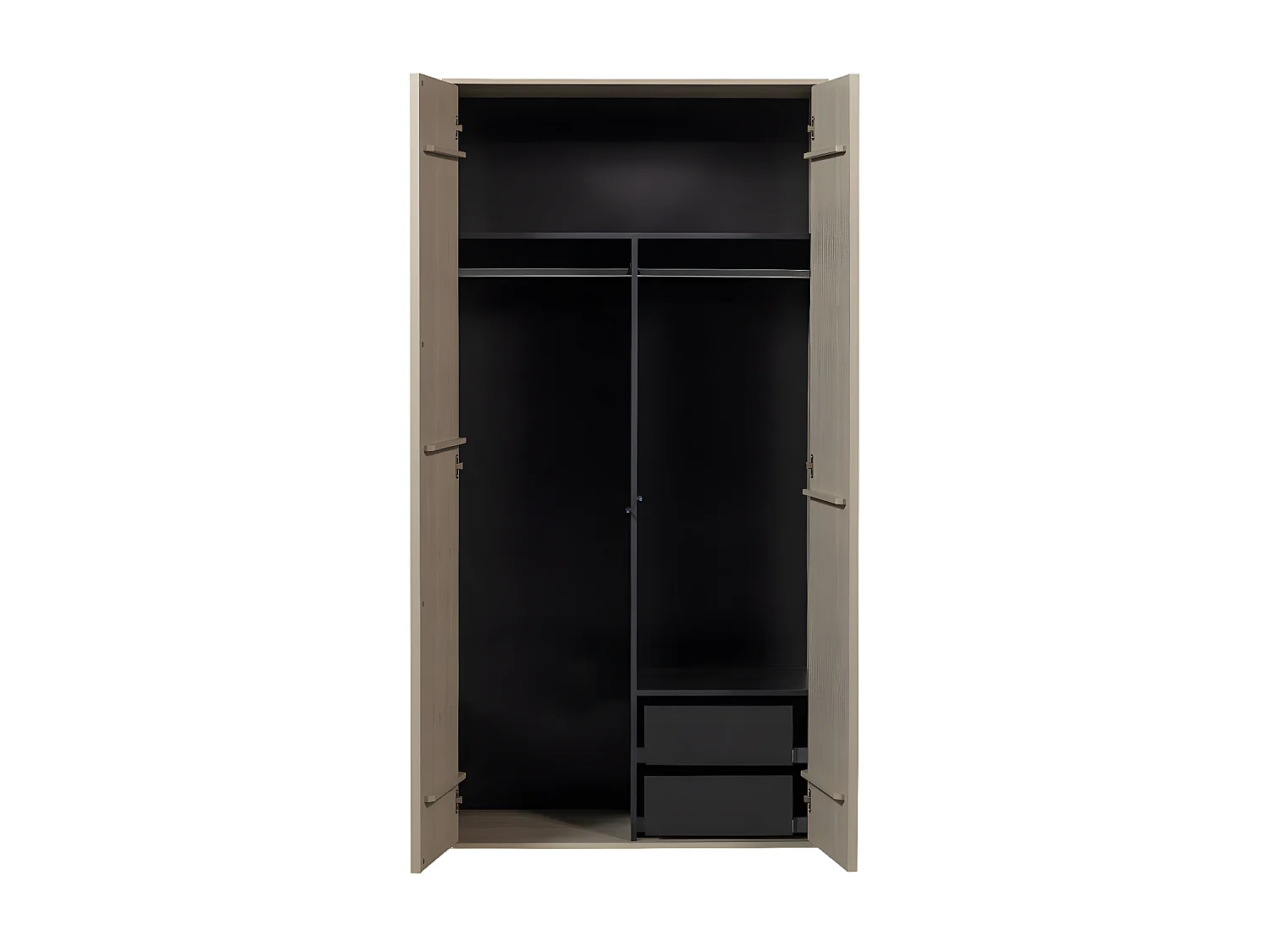 Daily - Armoire 2 portes, 2 tiroirs en bois H200cm - Beige