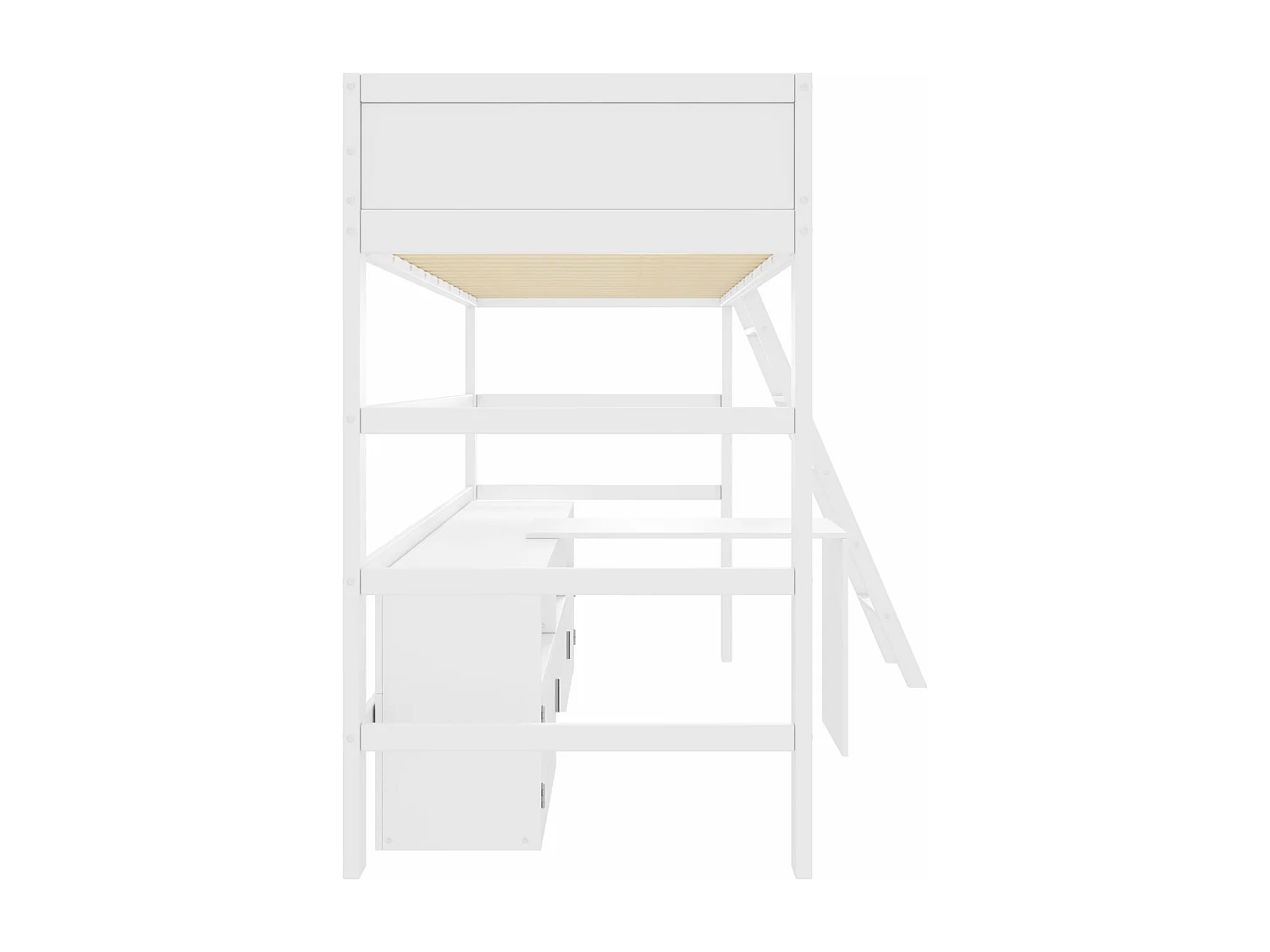 Multifunktionales Kinderbett, Etagenbett, mit beweglichem Tisch, Kritzelbrett, Aufbewahrungsschrank und Leiter, 90*200 cm, weiß