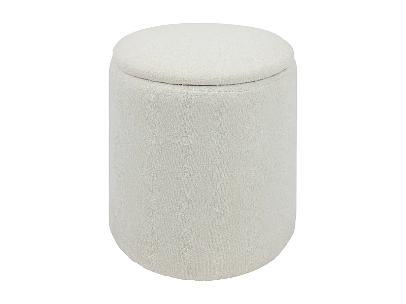 Pouf avec coffre en tissu à bouclettes Blanc D 35 x H 37 cm