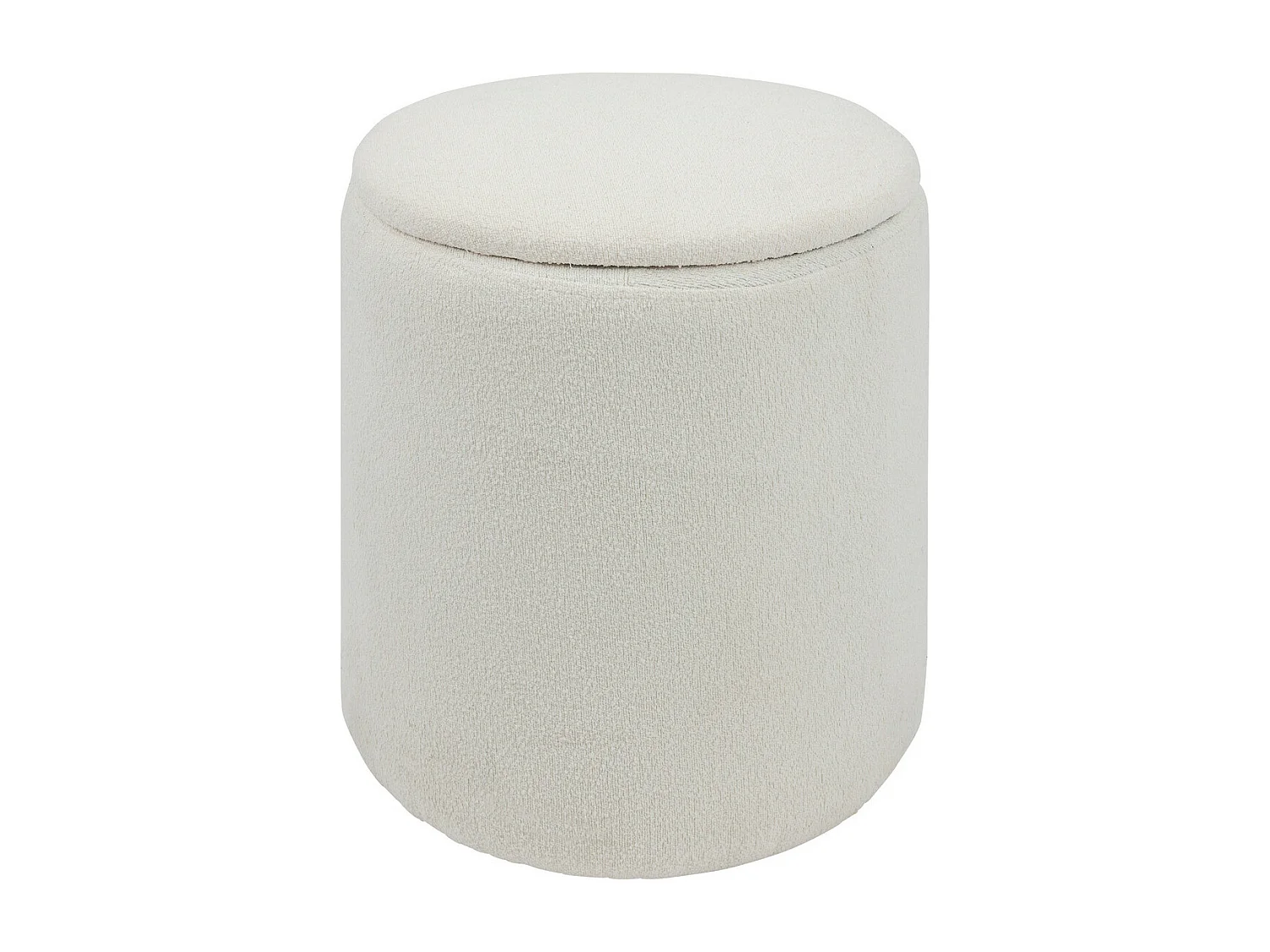 Pouf avec coffre en tissu à bouclettes Blanc D 35 x H 37 cm