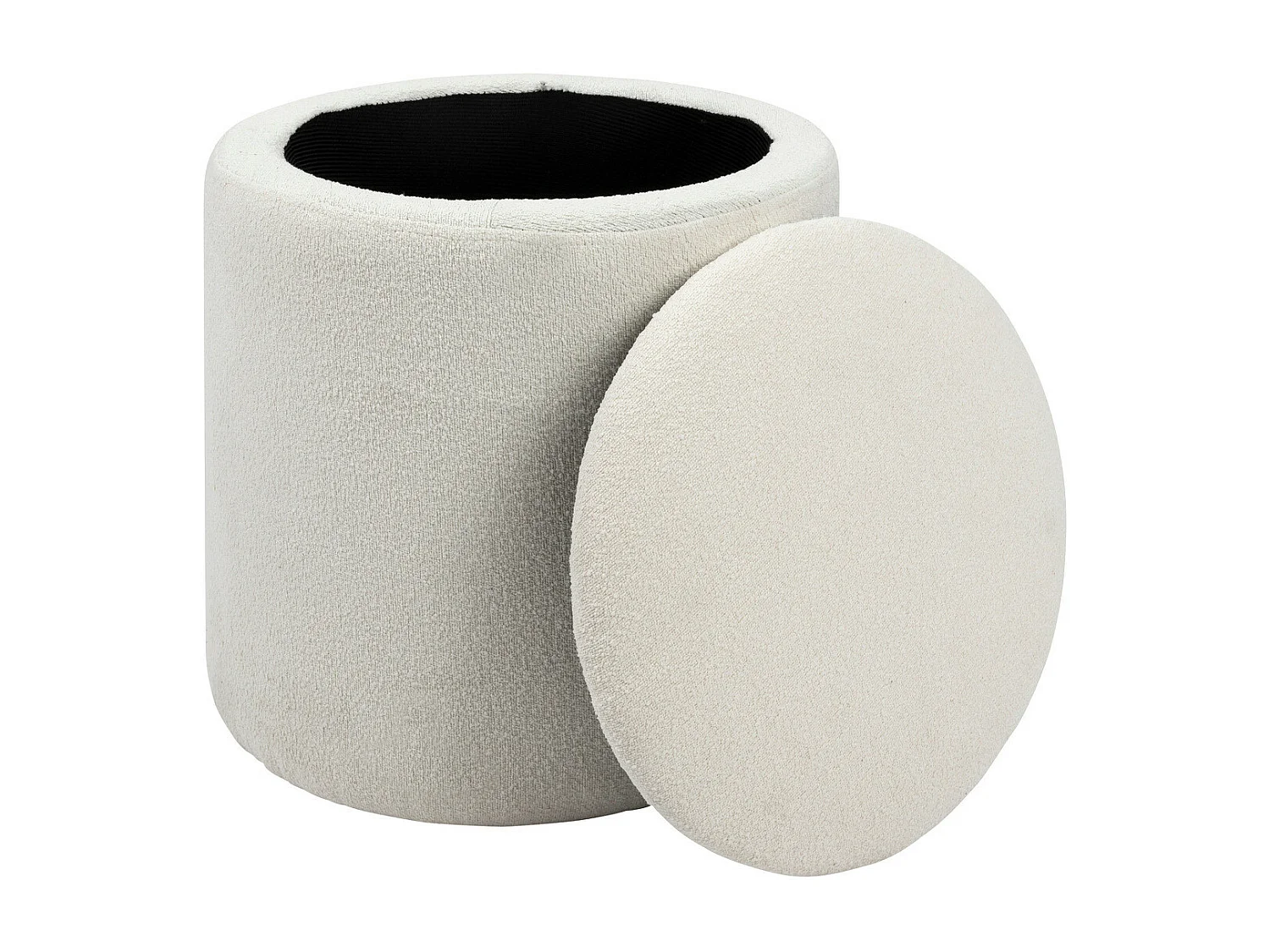 Pouf avec coffre en tissu à bouclettes Blanc D 35 x H 37 cm