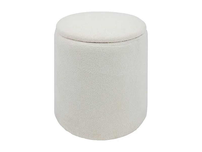 Pouf avec coffre en tissu à bouclettes Blanc D 35 x H 37 cm