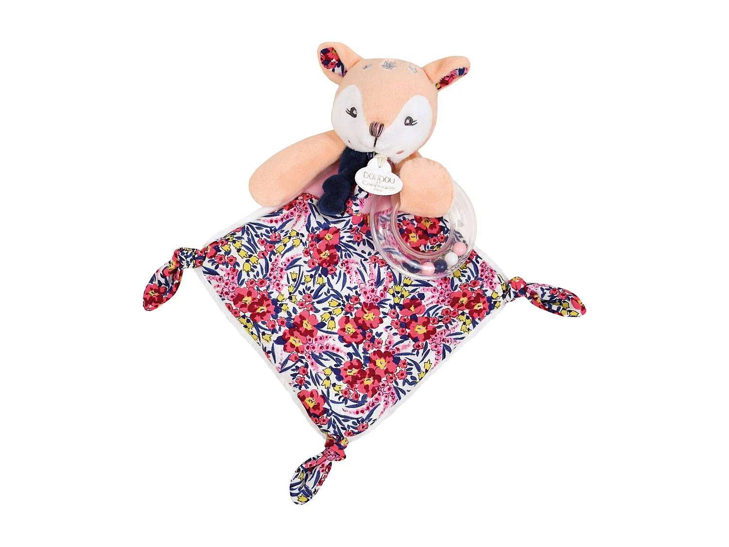 Doudou hochet 22 cm polyester BOH'AIME faon rose multicolore