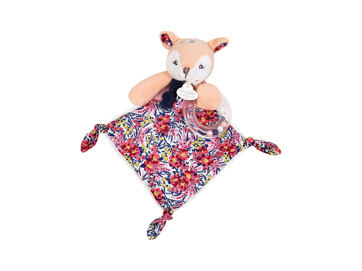 Doudou hochet 22 cm polyester BOH'AIME faon rose multicolore