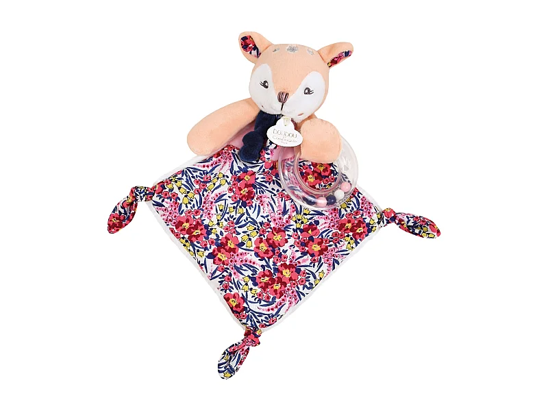 Doudou hochet 22 cm polyester BOH'AIME faon rose multicolore