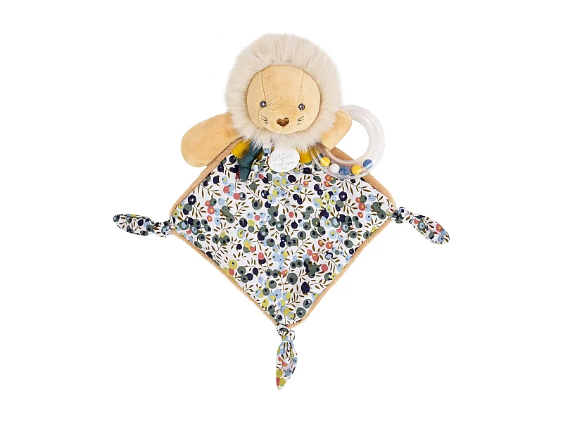 Doudou hochet 22 cm polyester BOH'AIME lion jaune multicolore