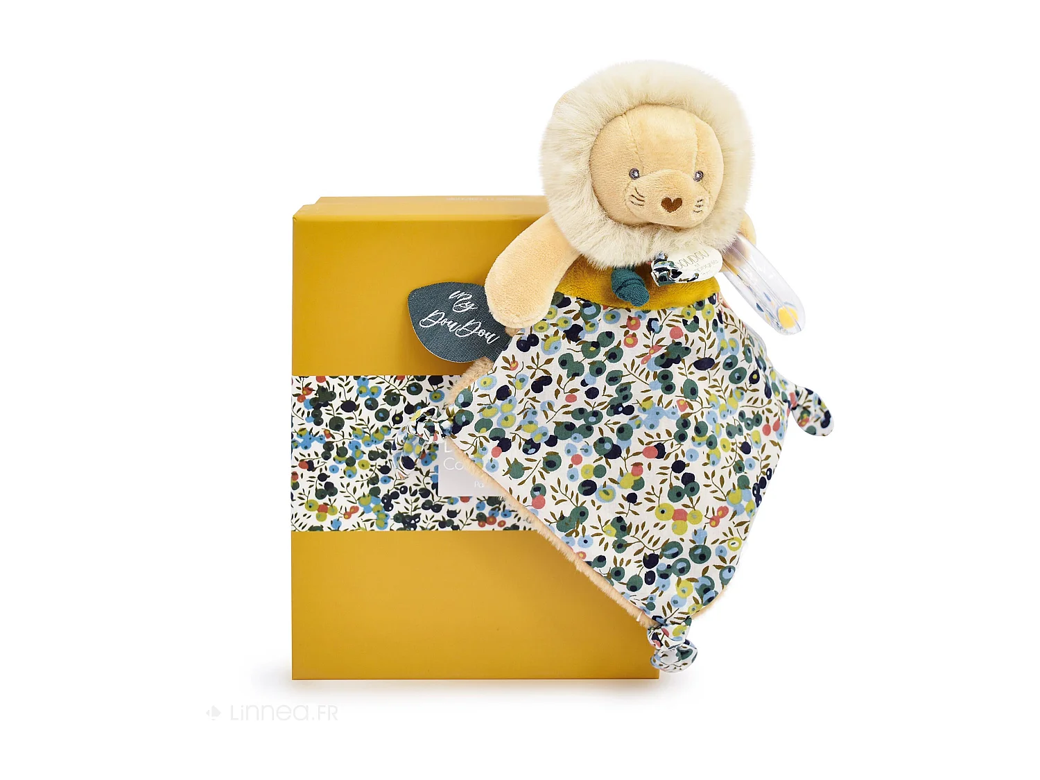 Doudou hochet 22 cm polyester BOH'AIME lion jaune multicolore