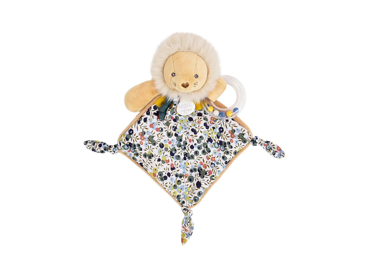 Doudou hochet 22 cm polyester BOH'AIME lion jaune multicolore