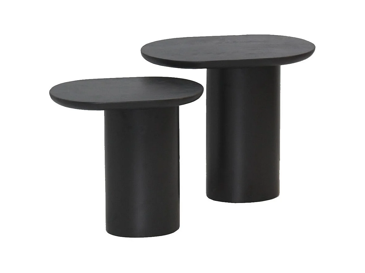 STELIAN - Lot de 2 Tables Basses Plateaux en Manguier teinté Noir Pieds Métal Noir