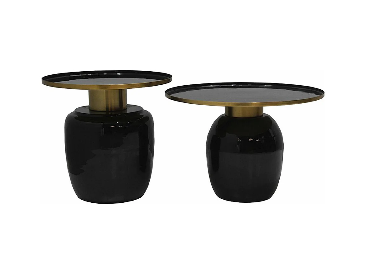 SIBYLLE - Lot de 2 Tables Basses en Acier Emaillé Noir et Doré