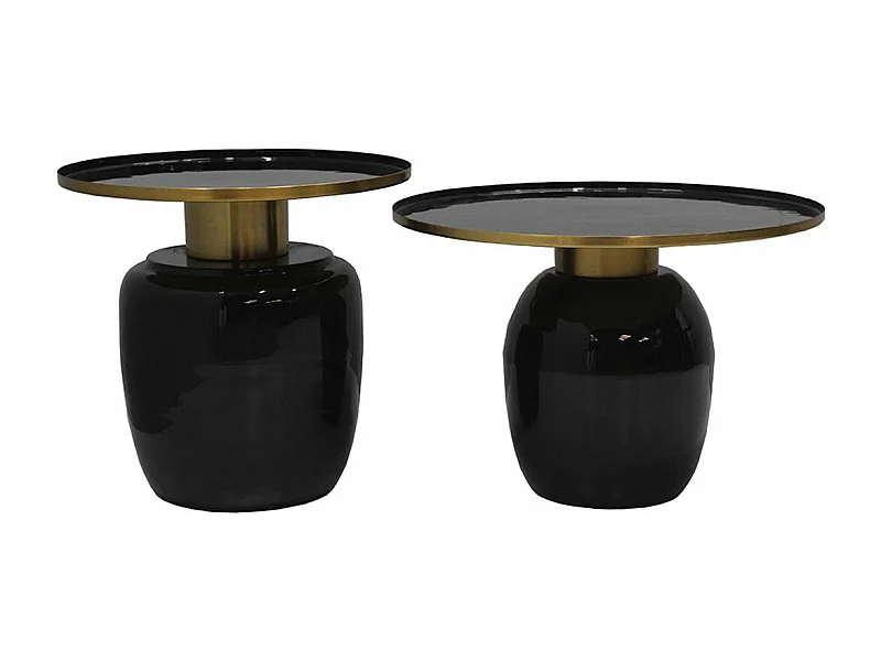SIBYLLE - Lot de 2 Tables Basses en Acier Emaillé Noir et Doré