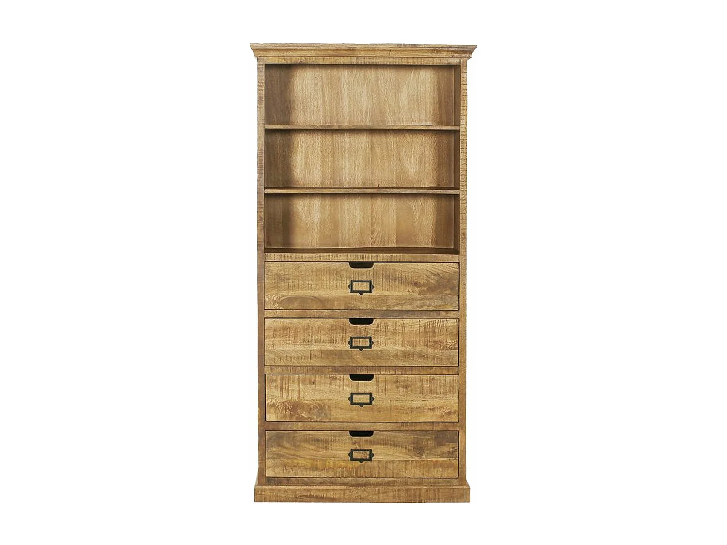 VALMON - Bibliothèque en Manguier 4 Tiroirs et 2 Etagères