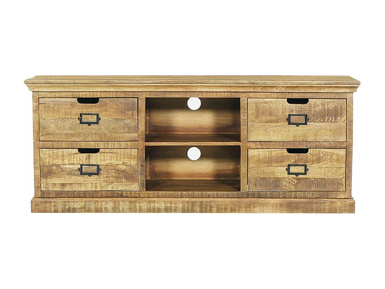 VALMON - Meuble TV en Manguier 4 Tiroirs et 2 Niches