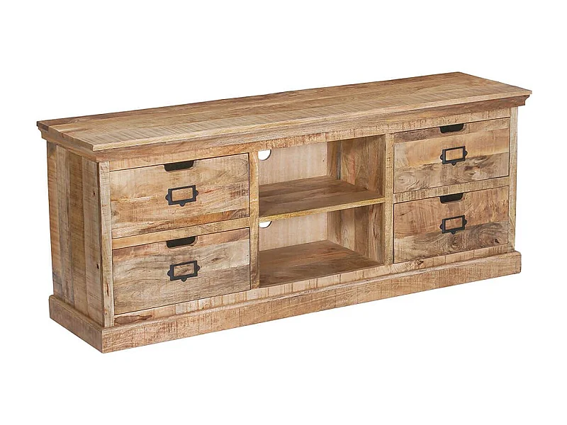 VALMON - Meuble TV en Manguier 4 Tiroirs et 2 Niches