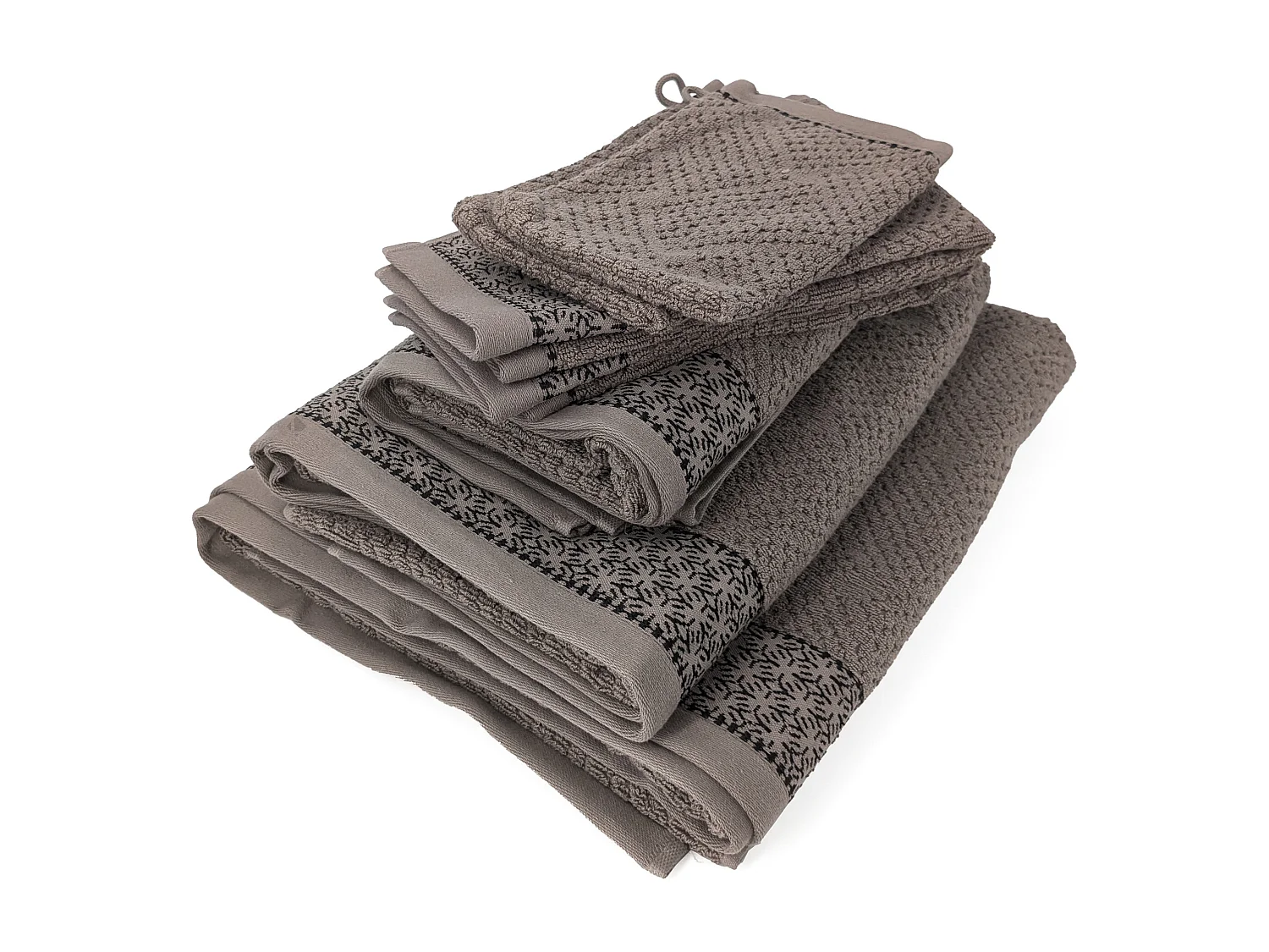 Parure de bain 7 pièces collection OSAKA motif fleurs pur coton marron