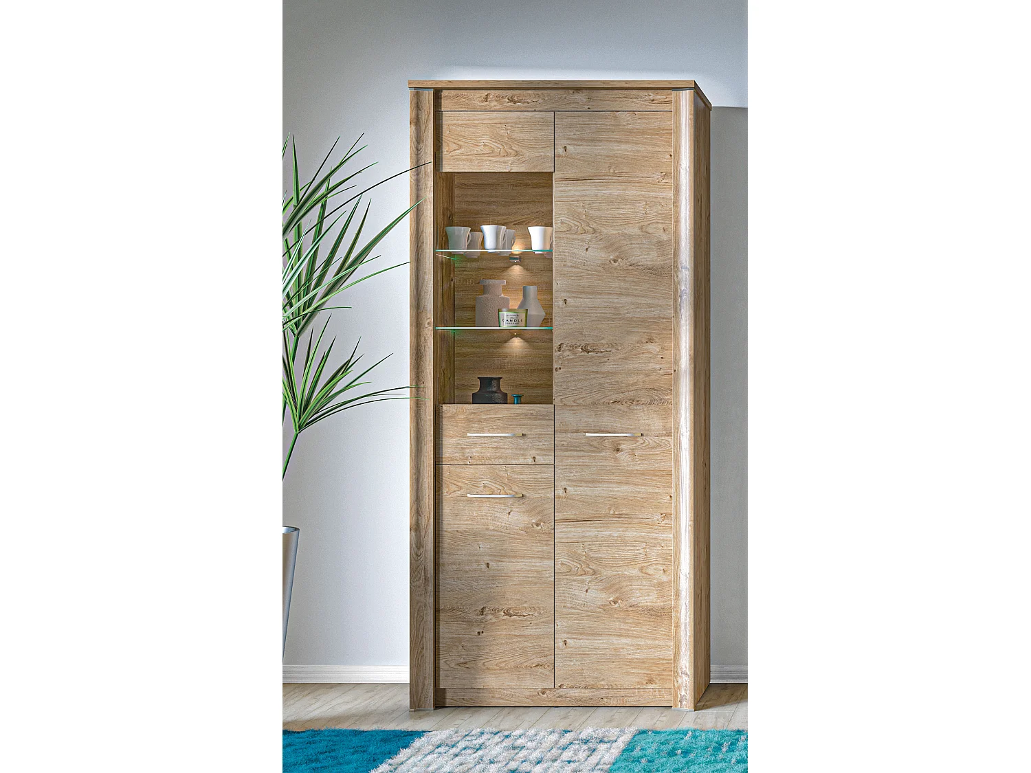 VITRINE Luis Ribbeck Eiche, champagnerfarben verchromt 92 / 40 / 202cm