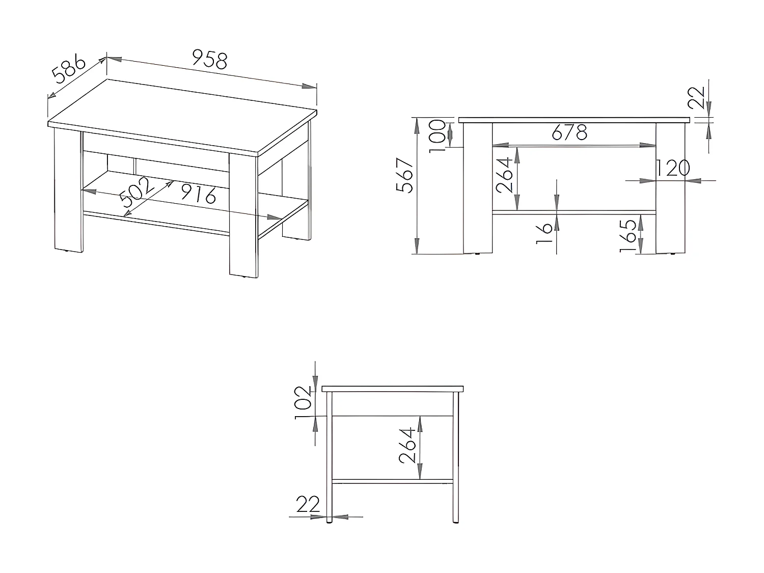 COUCHTISCH Luis Ribbeck Eiche, 96 / 59 / 57cm