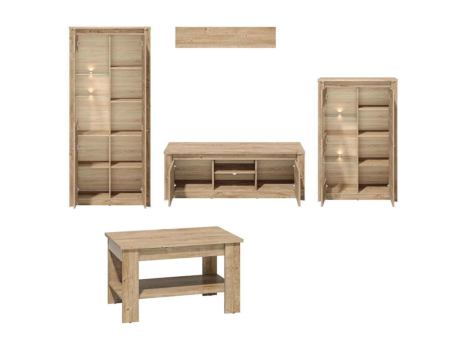 WOHNZIMMER-SET Luis Ribbeck Eiche, champagnerfarben verchromt 5-teilig