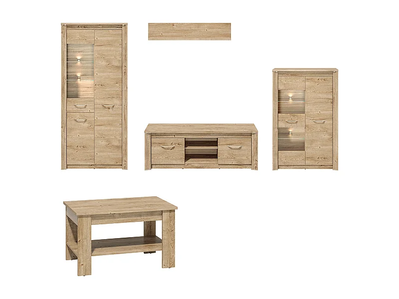 WOHNZIMMER-SET Luis Ribbeck Eiche, champagnerfarben verchromt 5-teilig