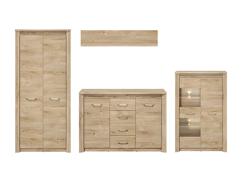 WOHNWAND Luis Ribbeck Eiche, champagnerfarben verchromt 4-teilig